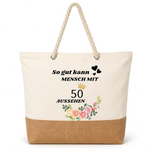Snyvpra 50 Geburtstag Frau Geschenk, Jutebeutel Einkaufstasche für Mama Ehefrau Oma, Muttertagsgeschenk Mama, Geschenke für Mama Geburtstag