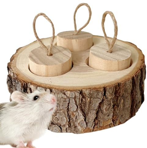 Hamsters Foraging Toys – Interactive Wooden Enrichment Puzzle, Treat Hiding Board Small Animals | Bunny Chew Toy, Gerbil Food Dispenser, Chinchilla Feeding Game, Roddent Play Training Accessory