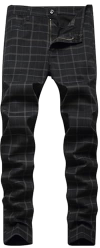 Mens Dress Pants Mens Slim Fit Jeans Stretch Skinny Jean Fashion Straight Leg Comfort Flex Casual Slim Fit Business Dress Chinos Pants Black XXXL