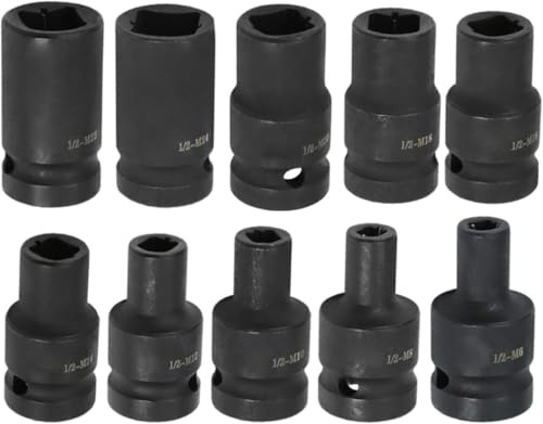 Generisch 10 Tlg 1/2 Zoll Schlagschrauber Nüsse Set,Steckschlüssel, Vierkant-Gewindebohrer-Steckschlüssel, M6-M24 Gewindebohrer Stecknuss Adapter für Die Autopflege