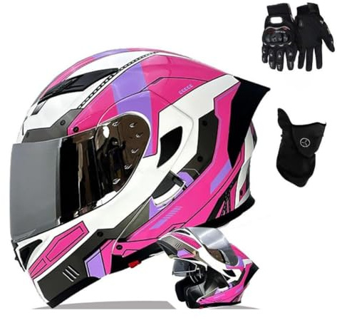 Casco de Moto Modular, con Doble Visera Cascos de Motocicleta, Casco Integral ECE Homologado, para Mujeres y Hombres(C5,M(55~56CM))