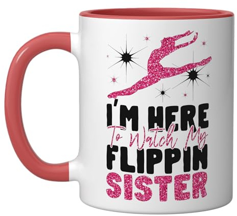 Gymnastics Brother Sister I'm Here To Watch My Flippin Ceramic Mug, Red/White