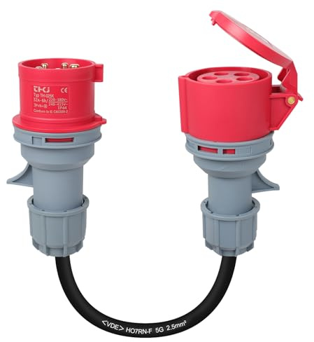 Qiping CEE Adapter 32A Stecker auf 16A Steckdose, Starkstrom Adaptermit Schutzabdeckung, 3 Phasen, 5 Polig, 50CM, Wasserdicht IP44, Geeignet für Industrie und Haushalt (32-16)