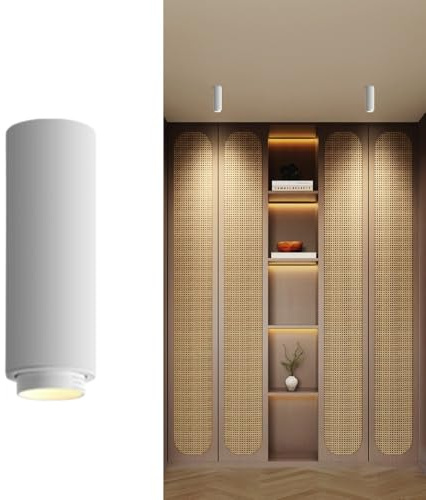 Jadssox Foco LED Cilíndrico de Montaje Vista con Zoom, Luz Direccional 7W 4000K para Acentos, Ángulo del Haz 15°-60°, para Salón, Dormitorio, Pasillo(White,15cm)
