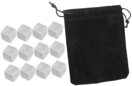 DEARMAMY Set 12 Pezzi Cubetti di Ghiaccio in Pietra per Whisky e Vino, Marmo Riutilizzabile Grigio Sacchetto in Velluto Nero, Raffreddamento Rapido e Prolungato per Bevande Alcoliche