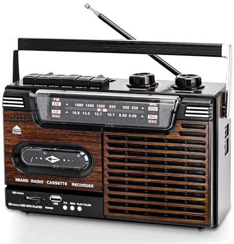 Radiocasete Radio de Cassette Reproductor de Cinta Portátil Retro Boombox Soporte para reproducción de Cintas de Casete SD/mmc/USB/Vinta Banda Am/FM/Sw..