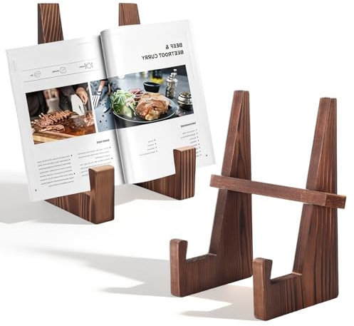 2 Stück Kochbuchhalter, Buchständer aus H-förmigem Holz Kochbuchständer für Küchentheke Stabiler Aufsteller für Rezepte, Bilder oder Schallplatten 14.7 x 22cm