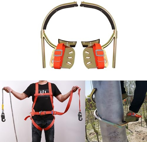 Tree Climbing Kit - Professional Full Harness with Nylon Rope and Slip-Resistant Climbing Platforms for Light Poles - Enhanced Climbing Gear Set