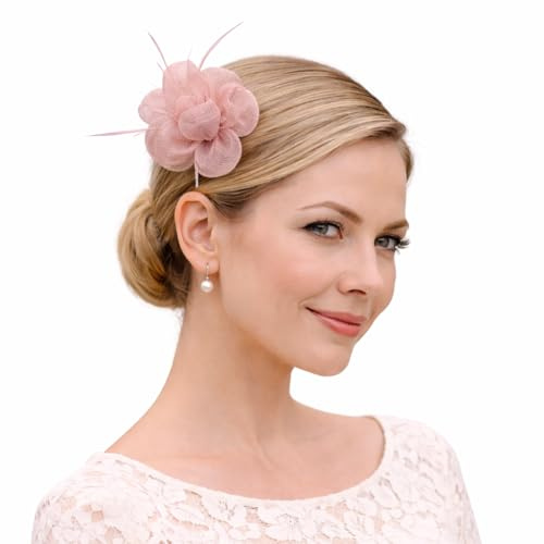 Finecy In New Women Ladies Small Flower Feather Fascinator Brooch Clip Party Royal Ascot Wedding Race New (Baby Pink)