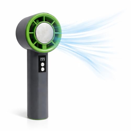 TK Gruppe Timo Klingler Ventilateur manuel avec fonction de refroidissement intégrée jusqu'à 5° Celsius - Mini ventilateur - Ventilateur de poche avec USB C rechargeable portable (Gris/Vert)