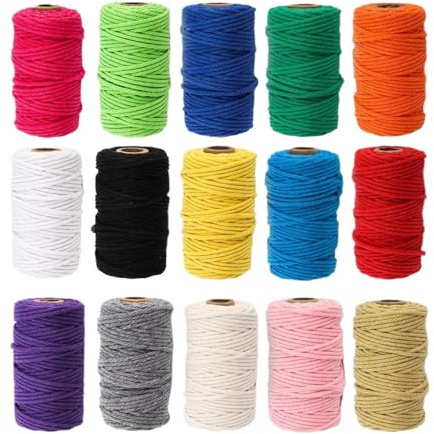 Filo di cotone colorato, Cordoncino for Macramè Naturale 2mm 100 metri Multicolore for Lavoretti(01 Black)