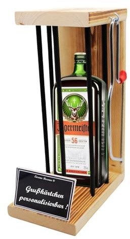 Personalisierte Geschenke für Männer Frauen Geschenkidee - Eiserne Reserve Black Edition Jägermeister Likör (1 x 0.35 l) incl. Notsäge - Papa Mama Geburtstag Hochzeit