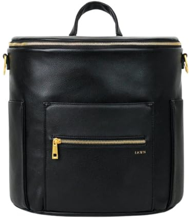FAWN DESIGN Premium Wickeltasche und Rucksack aus veganem Leder, Schwarz 2.0