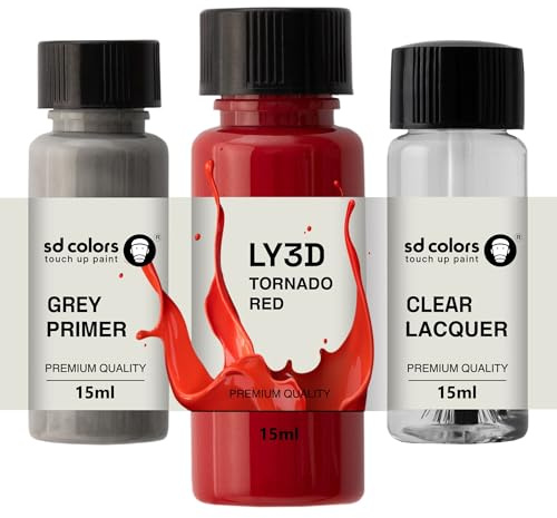 SD COLORS Ausbesserungslack in Tornado-Rot, LY3D Y3D G2, 15 ML, Reparatur-Pinsel, Farbcode LY3D Y3D G2 Tornado-Rot (Farbe + Grundierung + Lack)