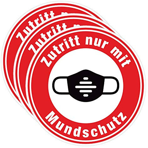 3x Zutritt nur mit Mundschutz Aufkleber 9 cm - Bitte Mundschutz tragen Maske benutzen Sticker rund Firma Supermarkt Geschäft wetterfest