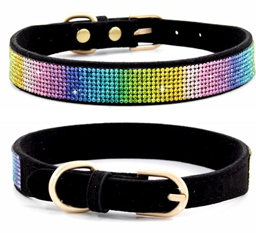 Haoyueer Hundehalsband mit Strasssteinen, niedlich, schillernd, funkelnd, weiches Wildleder, für Hunde und Katzen, Strass-Halsband mit Kristalldiamanten (L, Schwarz-2)