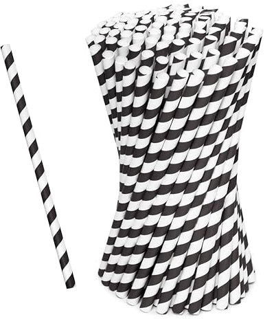 Love Nature Strohhalme Papier - Papierstrohhalme 100 Stück - Trinkhalme Papier Recycling Schwarz Weiß