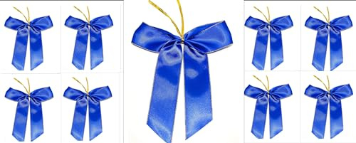 CaPiSo 12 Stück Schleifen 14x16 cm Geschenkschleife Weihnachtsbaum Schleife Weihnachten Satinschleife Satin mit Goldrand Weihnachtsdekoration Adventsgesteck (Satin Blau)