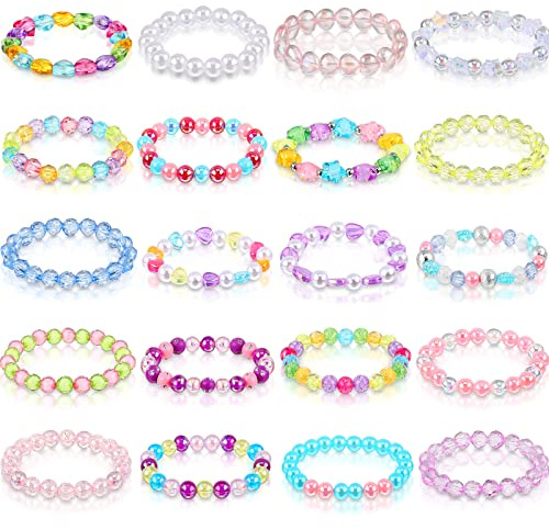 Hicarer 20-Piece Girl's Rainbow Bead Bracelets - Colorful, Stretchy Princess Bracelets for Princess Birthday Present (Vivid Style)