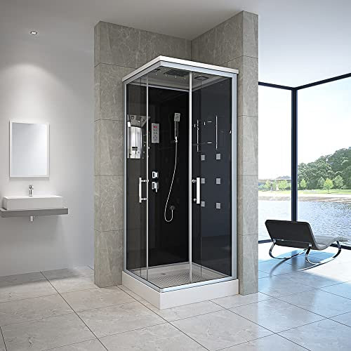 Home Deluxe - Komplettdusche WAVE S - Schwarz, Maße 90 x 80 - inkl. Radio, Regendusche und komplettem Zubehör I Fertigdusche, Dusche, Duschtempel