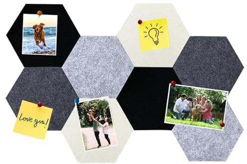 HULAVO 8Pcs Hexagon Felt Cork Board Tiles, Self Adhesive DIY Bulletin Board Pin Board for Office School Home Wall Decor Stickers Memos Photos Display (Gradual Grey)
