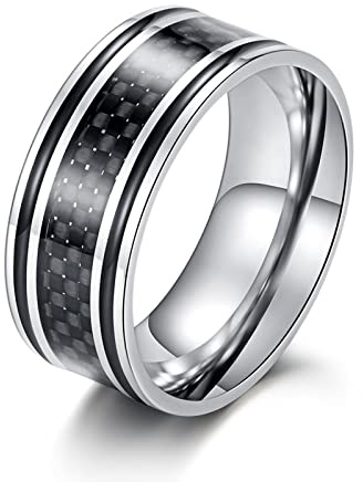 Aotiwe Punk Schmuck Damen, Damenring Edelstahl Hülse Schwarzer Stahl Kohlefaser Größe 54 (17.2) Dankeschön Geschenke