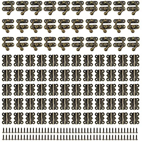 LONGHAO 90 Pcs,Gancio A Scatto Hasp,Hasp Antico Legno,Antico Hasp Gancio Chiusura,Fibbia Per Scatola Antica,Serratura Vintage Sinistra/Destra,Cerniere A Farfalla Antiche,Per Scatole Di Legno