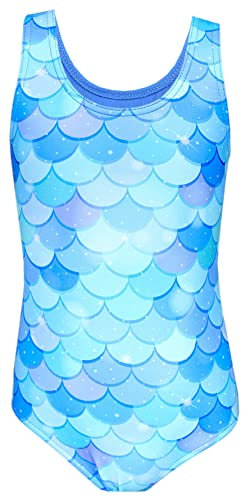 Aquarti Badeanzug Mädchen – Sportlicher Mädchen Badeanzug mit Ringerrücken Print, Farbe: Meerjungfrau Blau/Türkis, Größe: 128