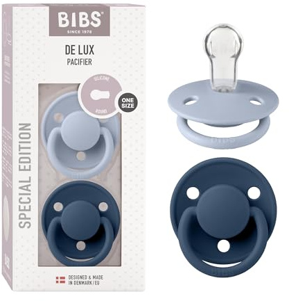BIBS De Lux Schnuller, 0+ Monate, 2er-Pack, Dusty Blue/Steel Blue