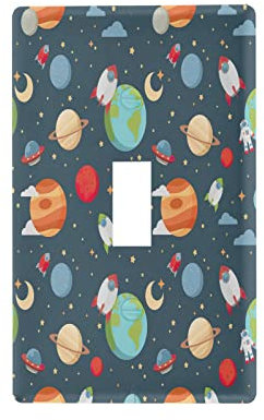 Seamless Children Cartoon Space Pattern Rockets Single Toggle Light Switch Cover Decorative Wall Plate for Home Switch 4.53x2.76in