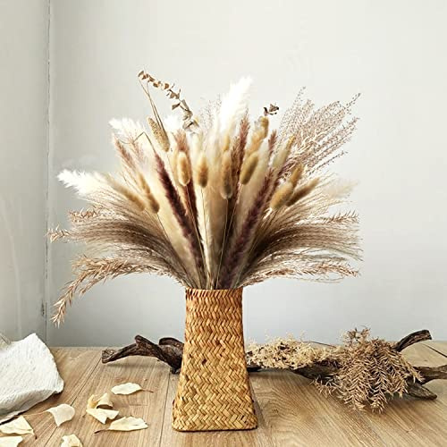 50 Pièces Pampa Séchées Naturelle Fleurs Séchées Pampas Sechees Decoration Herbe de la Pampa Roseau Queue de Lapin Bouquet de Fleurs Séchées pour Boho Mariage Chambre Maison Anniversaire Vacances