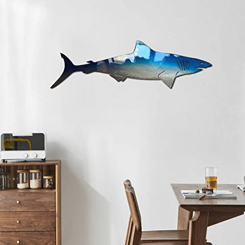 Exquisite Wandskulptur, Kunst-Dekor, Hai-Metall-Wand-Kunst-Dekor, Küsten-Metall-Wand-Dekor, montierter Fisch für die Wand, blaues Metall, Weißer Hai, Wand-Kunst-Skulptur, Wohnzimmer, Schlafzimmer, Hei