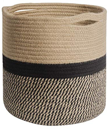 KENANLAN Vävd växtkruka stor cylinder korg stor repkorg (svart 20 cm)