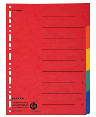 Original Falken kartongregister överdimensionerat för DIN A4 24,5 x 30 cm full höjd med organisationstryck 12 delar i full färg 2 x 6 färger för förvaring av broschyrfickor
