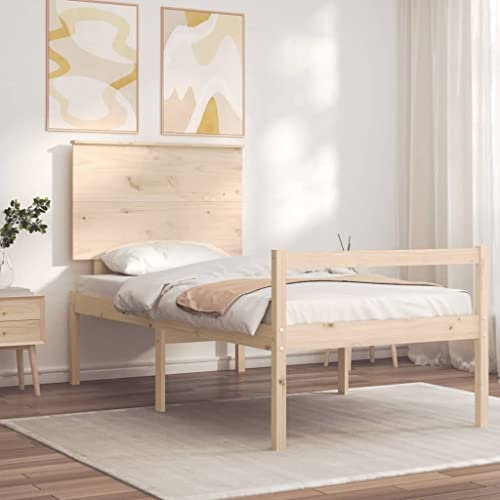 vidaXL Seniorenbett, Holzbett Bett mit Kopfteil Stauraum, Einzelbett für Senioren, Komfortbett Bettgestell mit Lattenrost, Schlafhöhe vom Boden 45cm, 100x200cm Massivholz