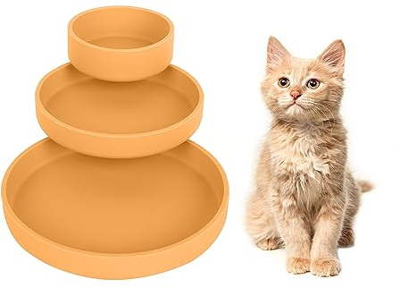 Lollanda -Futternapf für Katzen-3er Set,Silikon Futterschale,Trinkschale oval,Silikonnapf breit für Trockenfutter und Nassfutter （Kurkuma）