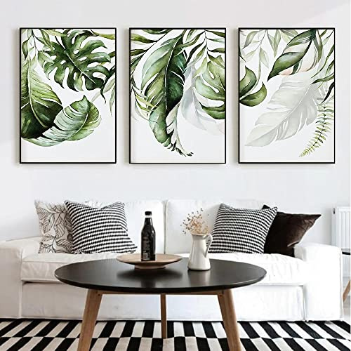 Herfair 3er Set Premium Poster, Moderne Bilder Abstrakt Botanik Pflanzen Bild Grüne Blätter Poster, Wanddeko für Schlafzimmer und Wohnzimmer, Ohne Rahmen (50x70cm)