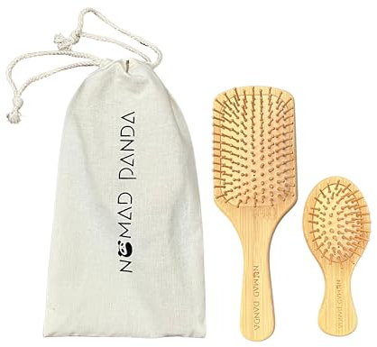 NomadPanda Natural Bamboo Hair Brush Set, Standard Bamboo Hair Brush Wood & Travel Brush. Sustainable, Degradable Hair Brush Set. Portable Hair Massage Brush for All Hair Types
