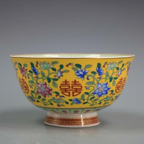 YTDJJWLS Cuenco de porcelana china Qing Qianlong Famille de 11,4 cm con esmalte amarillo y rosa pintada a mano