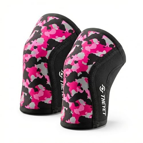 Theyet 7mm Neopren Kompressions Kniebandage für Crossfit (Pack 2) | Kniestütze Sport für Frauen und Männer | Knee Sleeves Gym Kraftsport Powerlifting Bodybuilding Support Zusätzliche (Rosa, M)