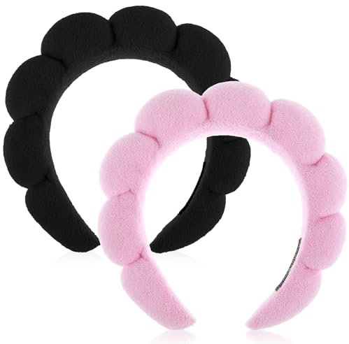 Set Di 2 Fasce Per Capelli Da Donna In Spugna Per Lavare Il Viso O Il Viso Per La Cura Della Pelle Per Il Trucco In Spugna Accessorio Per Capelli Da Doccia (Rosa Nero)