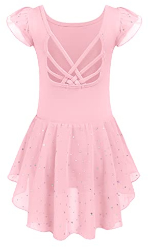 Arshiner Abbigliamento da Balletto per Bambini Body da Danza in Cotone per Ragazze Abito da Balletto a Maniche Corte Abito da Balletto Rosa Abito da Ballerina con Gonna Irregolare tutù 9-10 Anni