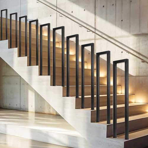 Ansobea Corrimano per scale interne ed esterne 65 cm a forma di U, corrimano in metallo per ville, appartamenti, nero (65 x 20 cm, 1 pezzo)