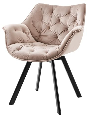 Stuhl THE DUTCH COMFORT - 68cm - greige - Samt Metallbeine drehbar Armlehne | Auto-Return-Funktion, hoher Komfort, bequeme Polsterung, pflegeleicht, Design, 180° Drehfunktion, Eyecatcher