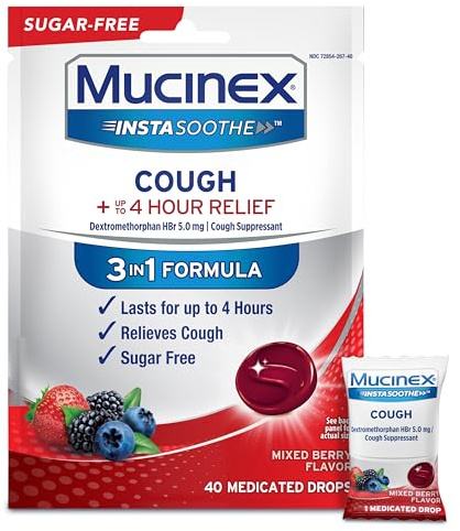 Mucinex Instasoothe SugarFree Cough Drops, Mixed Berry Flavor, 40ct