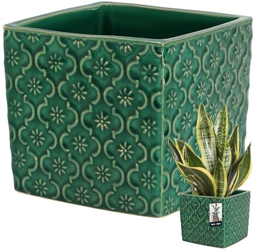 KOTARBAU® Keramik Blumentopf quadratisch Vintage Türkisfarben 13x13cm H: 13cm glasierte Keramik 1 St. Blumentopf viereckig Pflanzkübel quadratisch drinnen Pflanzgefäß Blumentöpfe