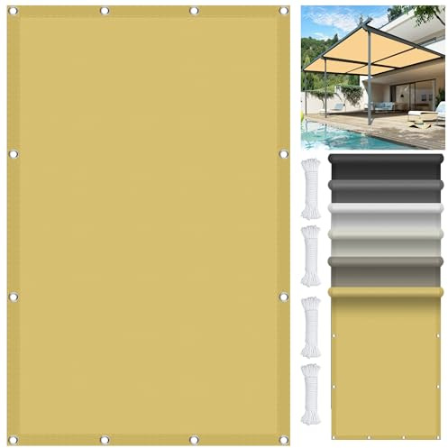 Vela Ombreggiante 1 x 6 m Impermeabile, Rettangolare Tenda a Vela Ombreggiante Telo con Occhielli PES Protezione UV 98% per Giardino Esterno terrazza, Color Crema