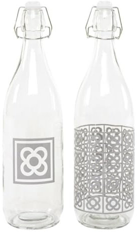 ROCKING GIFTS Lot de 2 bouteilles 1 L en verre transparent avec bouchon, 2 modèles Panot Barcelona inclus, pour boissons fraîches au réfrigérateur, 31 x 9 cm