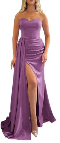 HPPEE Vestito da promenade dell'innamorato della sirena Abito da sera formale lungo del raso vestito da cerimonia nuziale increspato con la fessura WYX559, Lilla Scuro, 58 Più