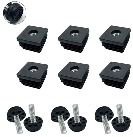 6 Pezzi Tappo Filettato Quadrato, Tappi Tubi Quadrati Nero (M8, 30 x 30 mm) | Tappi Terminale Di Plastica con Piedini Per Mobili, Tappi a Lamelle Per Sedie, Tavoli e Mensole